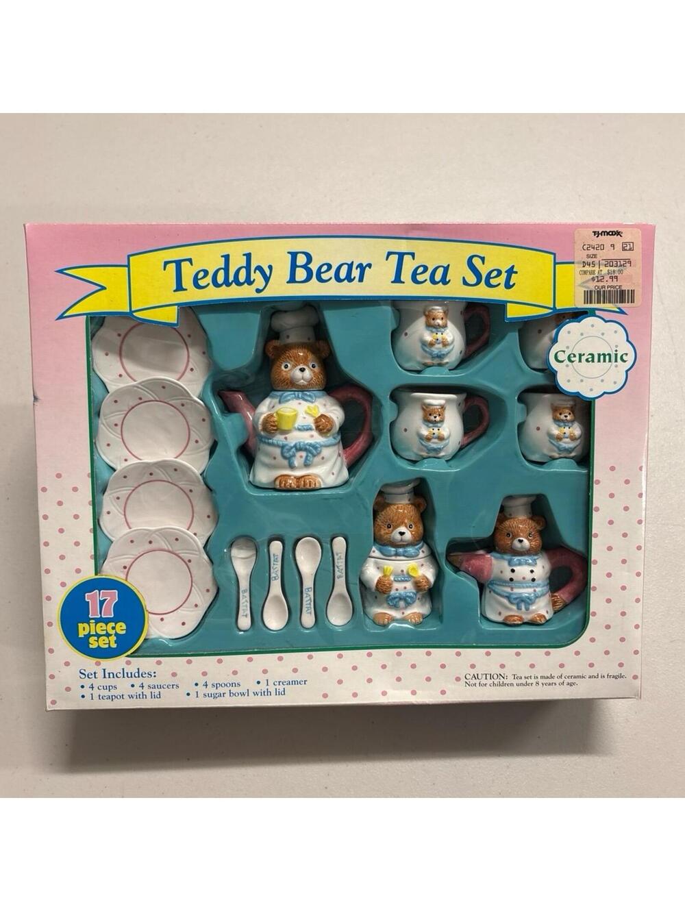 Unopened Rare Battat Teddy Bear 17 piece Ceramic China Tea Set 1998